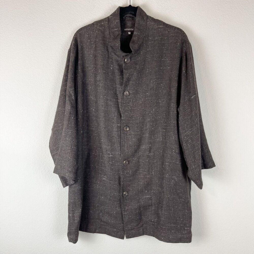 Eskandar Wool Blend Cardigan Jacket Womens 12 Brown Slouchy Lagenlook Minimalist